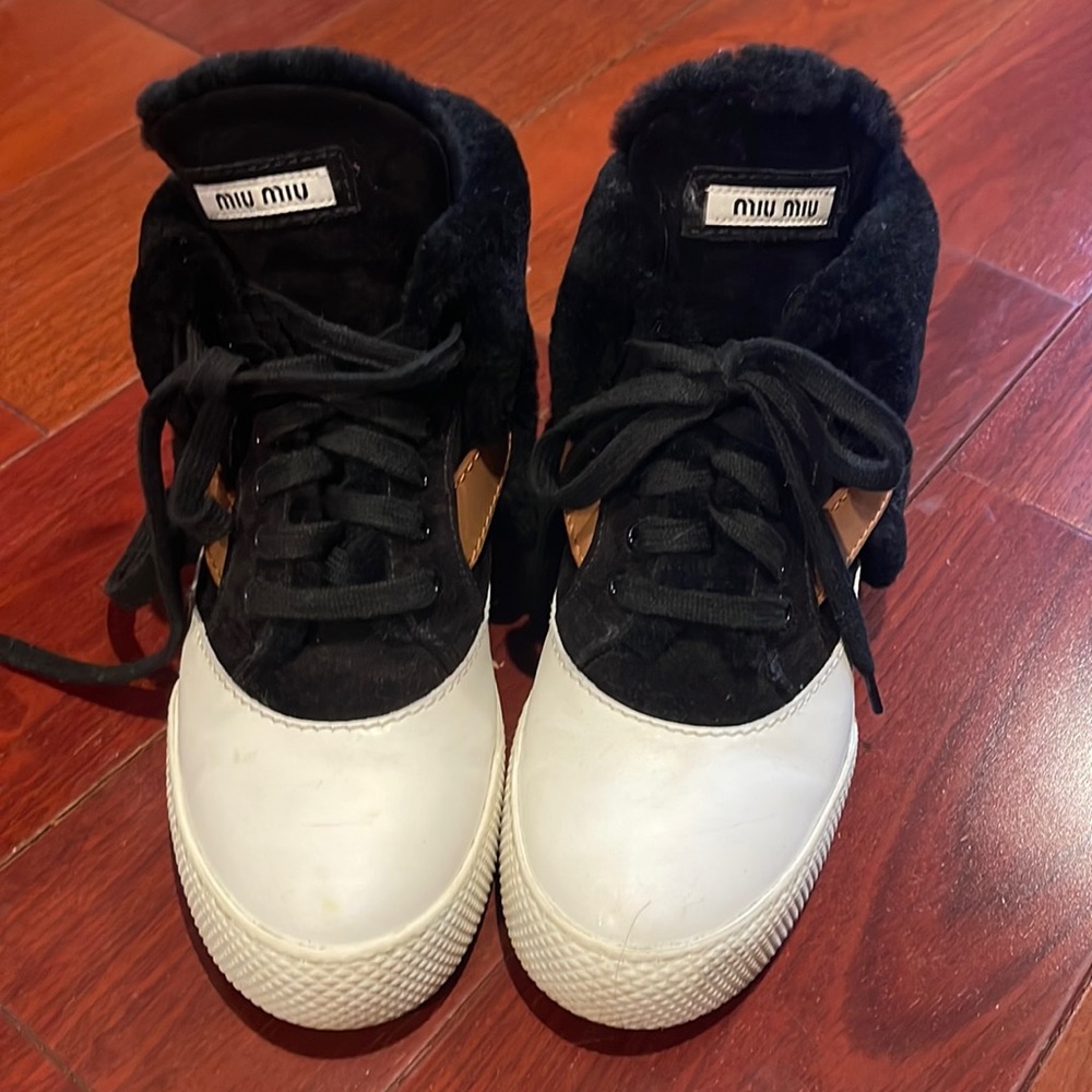Miu Miu Shearling Black White Sneakers size 7